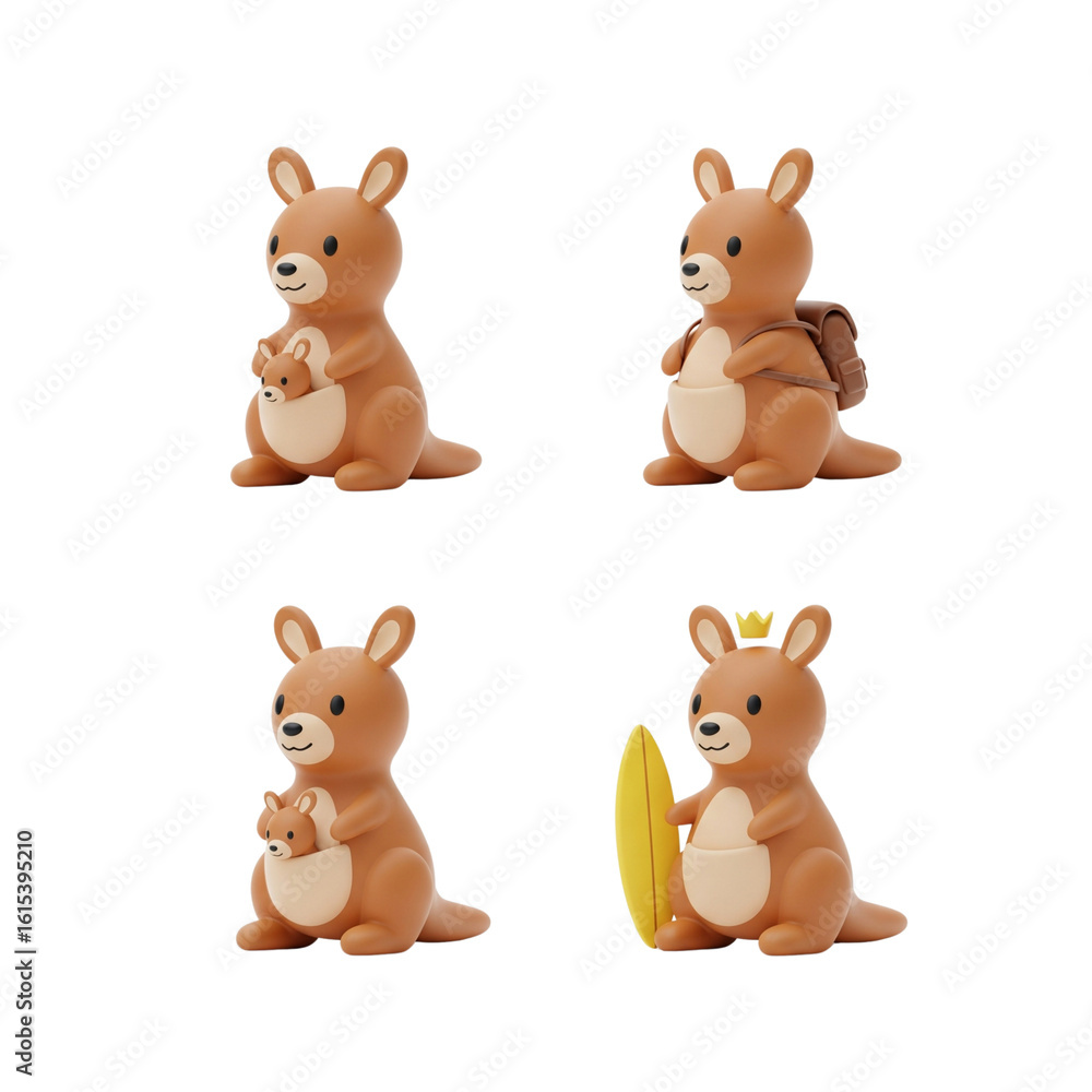 Naklejka premium Four adorable kangaroo figurines in different poses