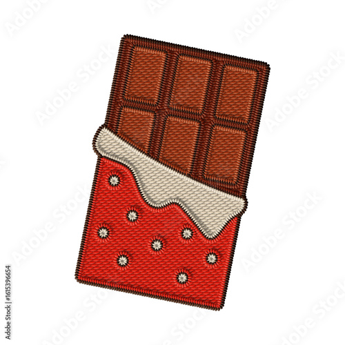 Classic chocolate bar with festive red wrapper and snowy white topping, perfect for seasonal recipe layouts and cozy treat scenes, digital winter projects