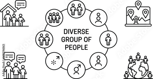 Diverse Group of People and Global Connection Icons