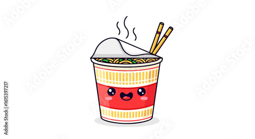 cute cartoon ramen noodle cup isolated