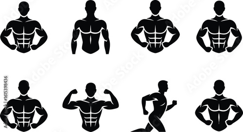 Silhouettes of muscular male physiques muscle bodybuilder