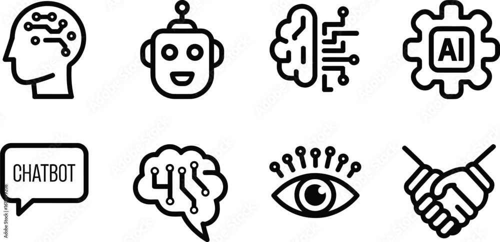 Fototapeta premium Artificial intelligence and chatbot icons robot brain