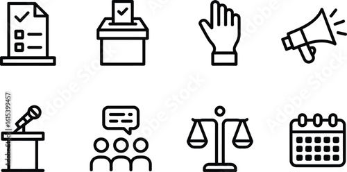 Politics and Law Icons Set document checklist