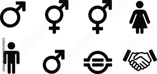 Gender symbols and equality icons on white background