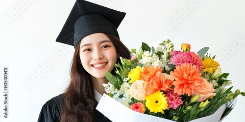 young woman with bouquet of flowers