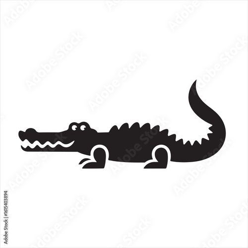 Silhouette Style Vector Crocodile Logo Icon – Minimal Reptile Emblem for Wildlife Branding, Fierce Predator Symbol, Monochrome Alligator Graphic Design for Nature, Zoo, Safari, or Adventure Themes