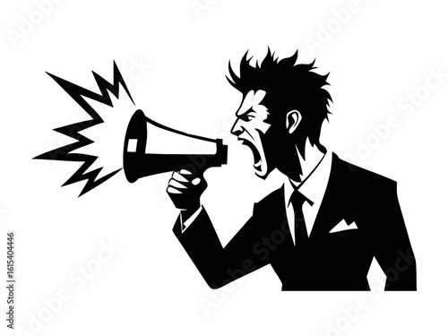 A man with a megaphone line art silhouette vector illustration