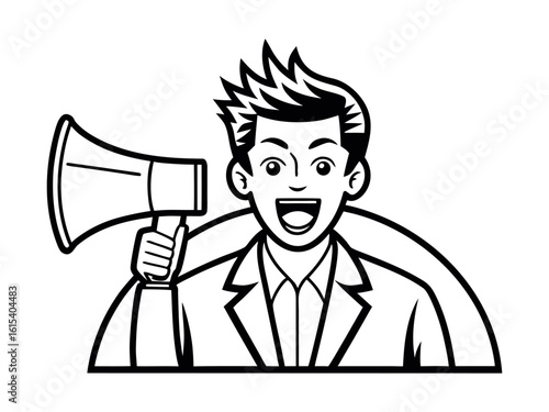 A man with a megaphone line art silhouette vector illustration
