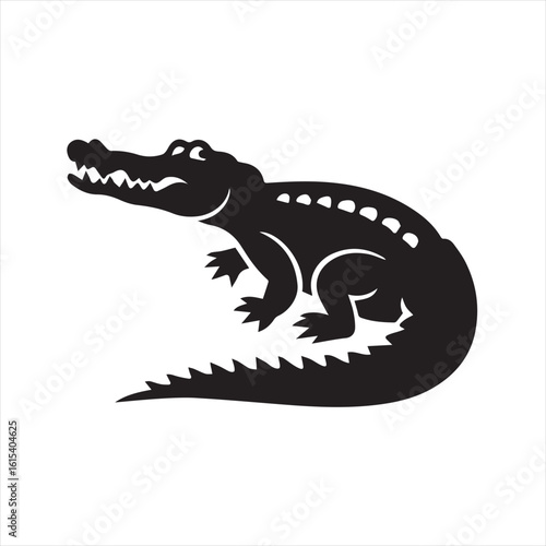 Silhouette Style Vector Crocodile Logo Icon – Minimal Reptile Emblem for Wildlife Branding, Fierce Predator Symbol, Monochrome Alligator Graphic Design for Nature, Zoo, Safari, or Adventure Themes