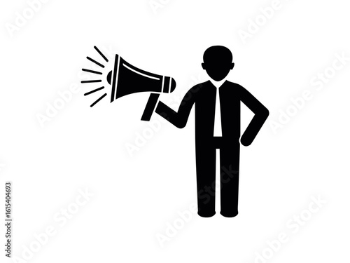 A man with a megaphone line art silhouette vector illustration