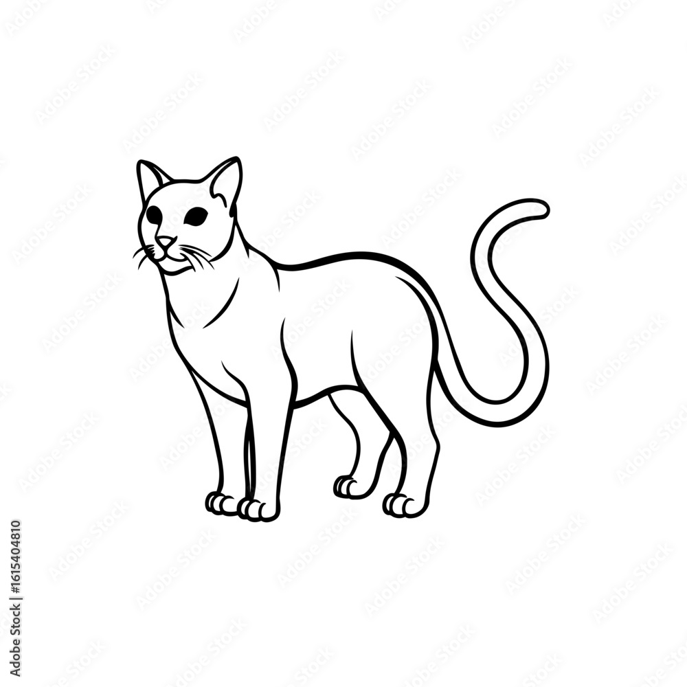 Fototapeta premium Black and White Cat Coloring Page | Cute Kitten Line Art Vector for Kids Activity and Printable Book