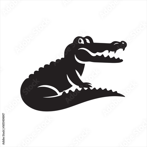 Silhouette Style Vector Crocodile Logo Icon – Minimal Reptile Emblem for Wildlife Branding, Fierce Predator Symbol, Monochrome Alligator Graphic Design for Nature, Zoo, Safari, or Adventure Themes