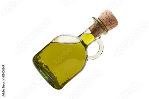 a bottle of olive oil with a cork stopper