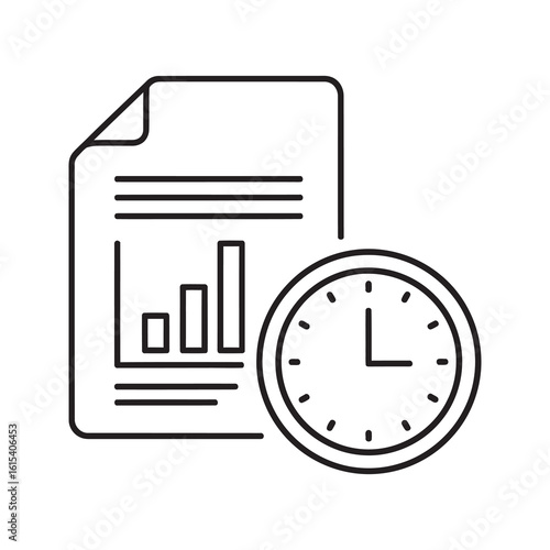 Time management icon with document chart and clock for project deadline and business productivity schedule for efficient workflow planning line vector stroke