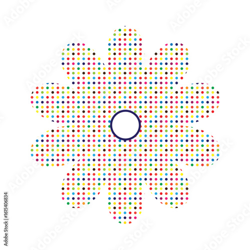 Colorful Polka Dot Flower Shape with Center Circle – Abstract Floral Vector Design