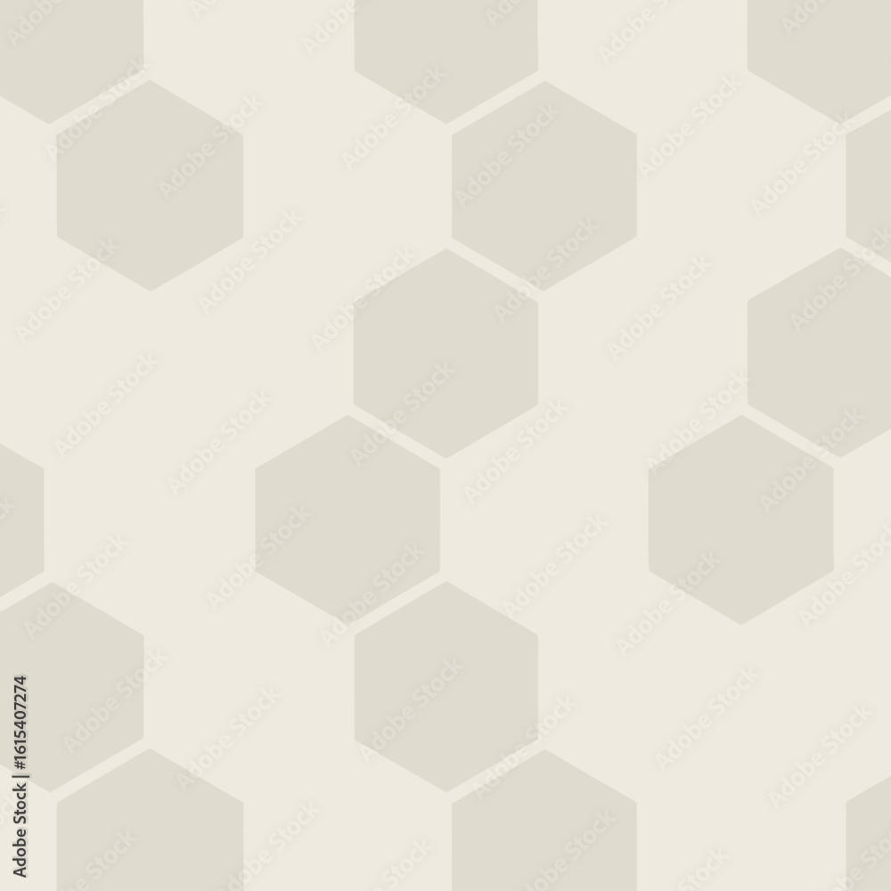 A subtle and modern seamless pattern featuring light gray hexagonal shapes arranged geometrically on a soft cream background, perfect for contemporary designs.