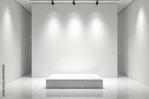 Wallpaper Mural Clean White Gallery Interior with Spotlights and Platform for Art Display Mockup Torontodigital.ca