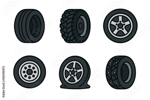 Vector Illustration of Car Tire and Wheel Icons