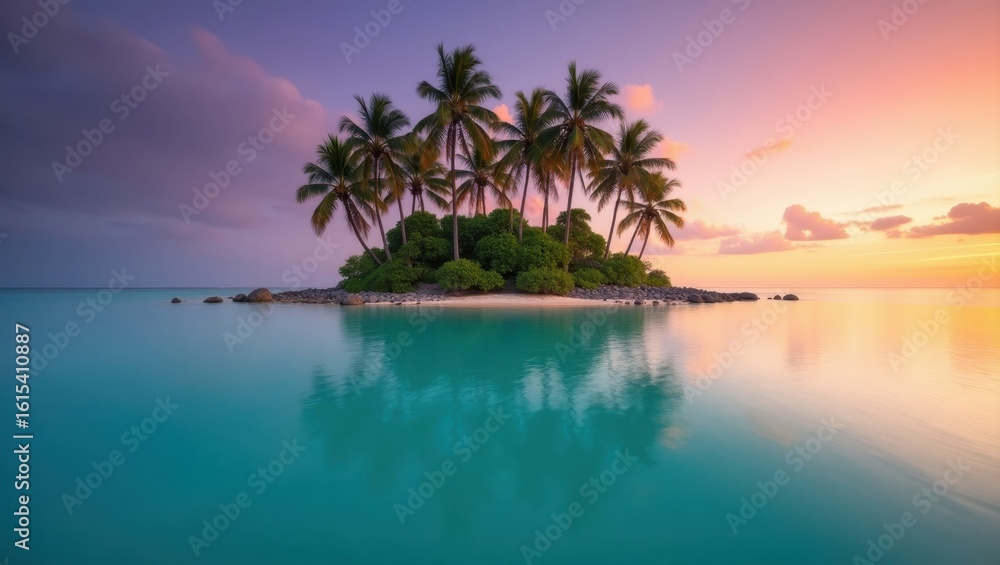 Fototapeta premium Serene tropical island at sunset.