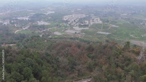 Aerial View of LaoJun Mountain with Taoist Temple and Winding Mountain Paths