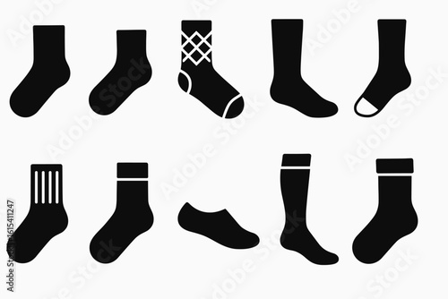 Sock silhouette icon set. cozy, fashion footwear, apparel icons collection