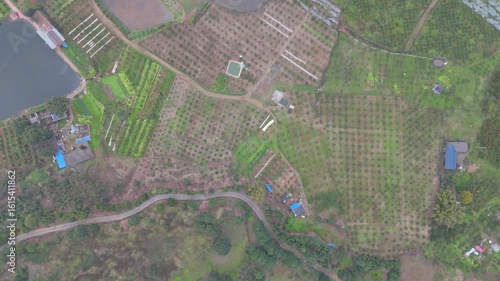 Aerial View of LaoJun Mountain with Taoist Temple and Winding Mountain Paths