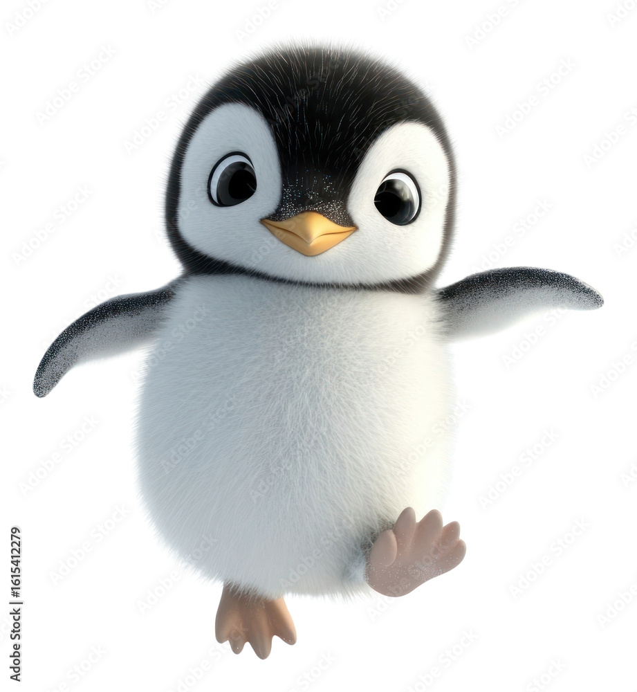 Fototapeta premium PNG Cartoon runing Baby Penguin No Snow.