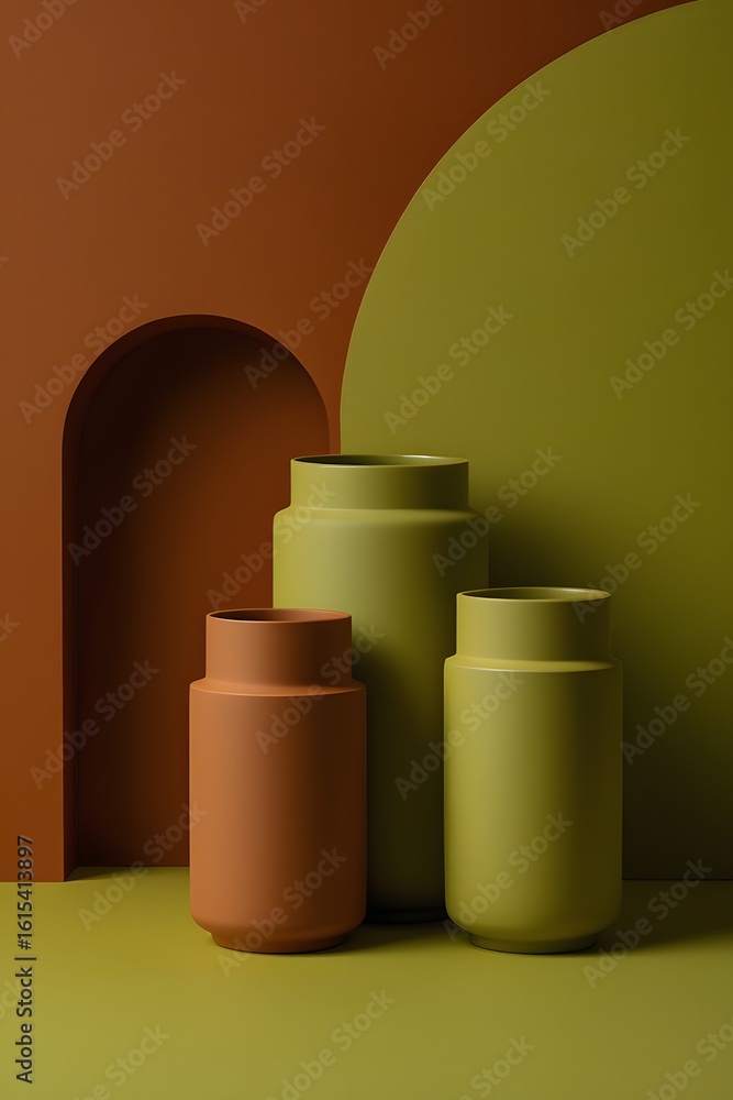 Fototapeta premium Modern ceramic vases earthy tones home decor minimalist interior design product photography