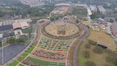 Aerial View of Colorful Flower Fields at Huawu Renjian Scenic Area