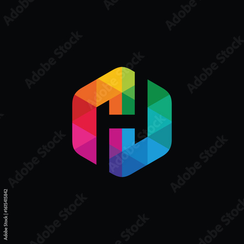 Colorful Geometric Hexagon Letter H Logo Design Vector Template