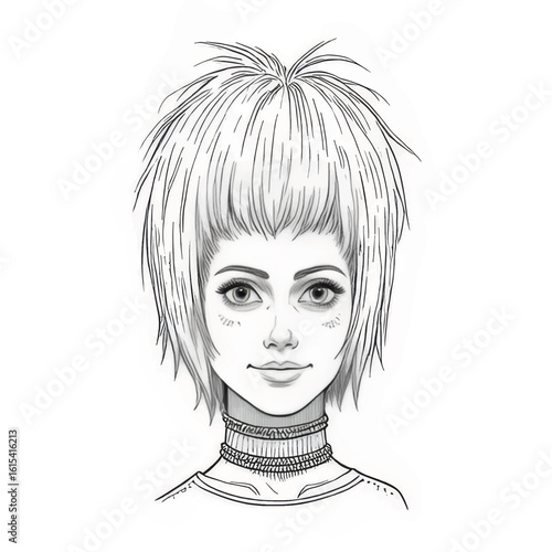 Stylish young woman with short hair and choker necklace illustration  