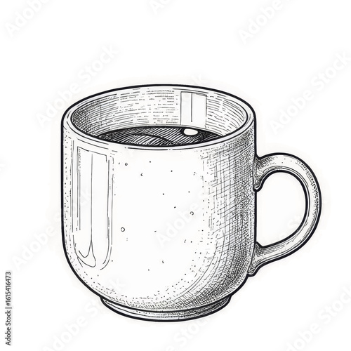 Sketch of a ceramic coffee cup filled with dark beverage  