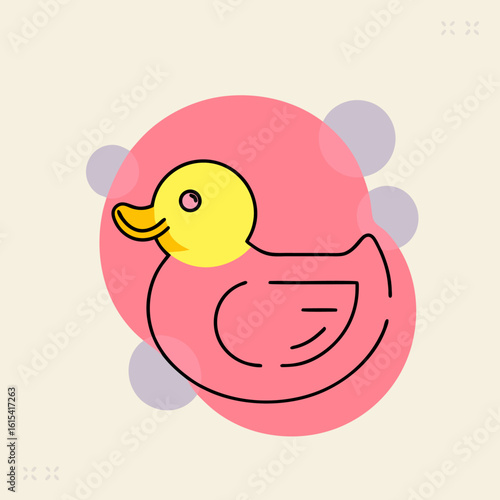 Yellow Rubber Duck with Bubbles – Minimalist Flat Illustration

