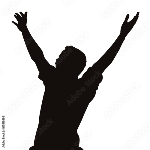 Silhouette of a person with arms outstretched, celebrating victory.