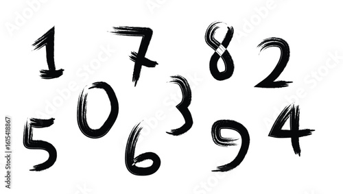 Hand Drawn Brush Style Numbers Set