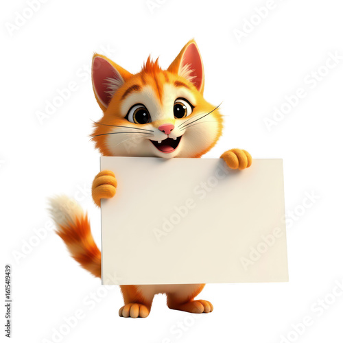 Animated orange cat holding a blank sign.