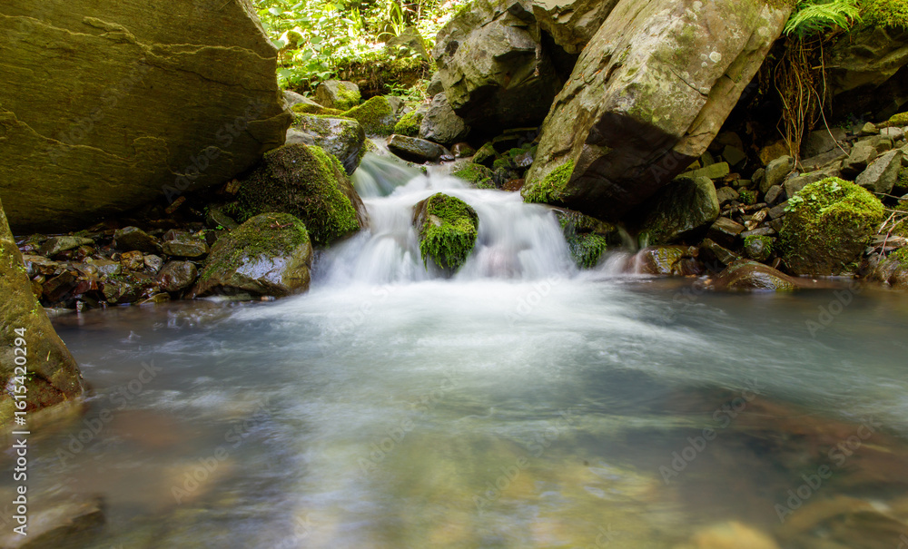 Fototapeta premium A stream of water flows through a rocky area