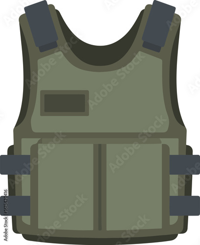 Green Bulletproof Vest Flat Vector Icon. Tactical Body Armor for Security and Protection.