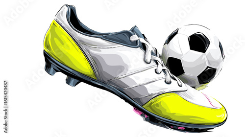 A soccer shoe and soccer ball in illustration form.