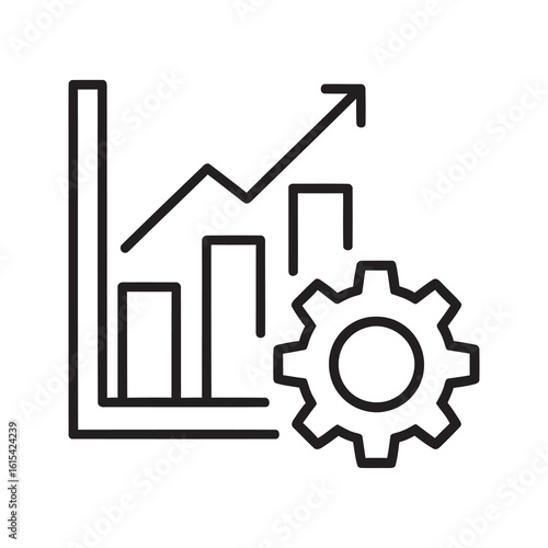 Productivity growth icon with bar chart and gear representing business process optimization and industrial development strategy for efficiency line vector stroke