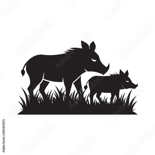 Dry Grass With Roaming Warthogs Silhouette