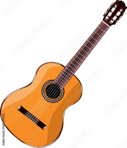 Detailed Classical Acoustic Guitar with Strings and Wooden Body