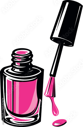Open Nail Polish Bottle with Dripping Brush Detail