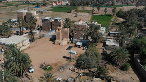 Aerial view of an old village with traditional mud houses, Najran Province, Najran, Saudi Arabia