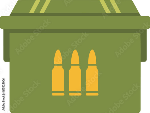Military Style Ammunition Box with Bullet Symbols Flat Design Icon