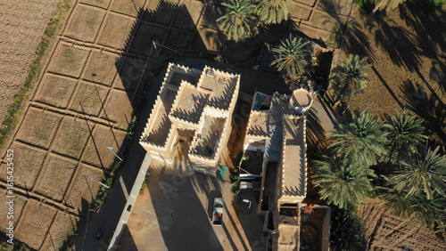 Aerial view of an old village with traditional mud houses, Najran Province, Najran, Saudi Arabia