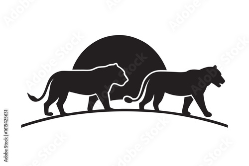 Savannah Lions Roaming Together Silhouette