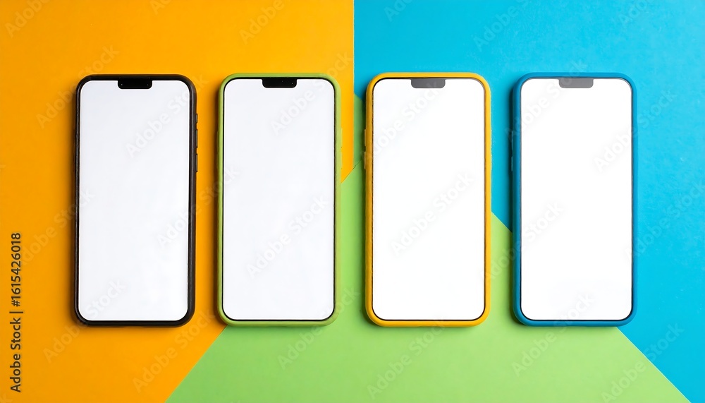 Colorful smartphones on a vibrant background Colorful smartphones on a vibrant background