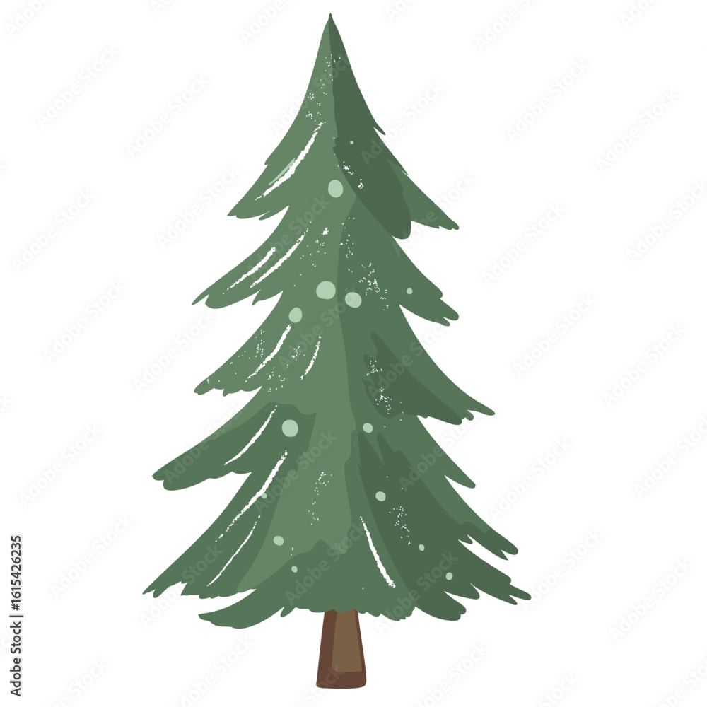 Obraz premium Stylized christmas tree. Green fir in soft hand drawn style. Winter element for cozy projects