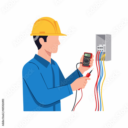 Vector SVG Illustration of Electrician Checking Circuit Panel in Flat Modern Style with Bright Colors